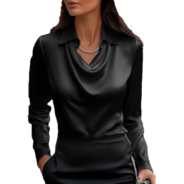 SOLY HUX Women's Satin Silk Blouses Wrap V Neck Puff Long Sleeve